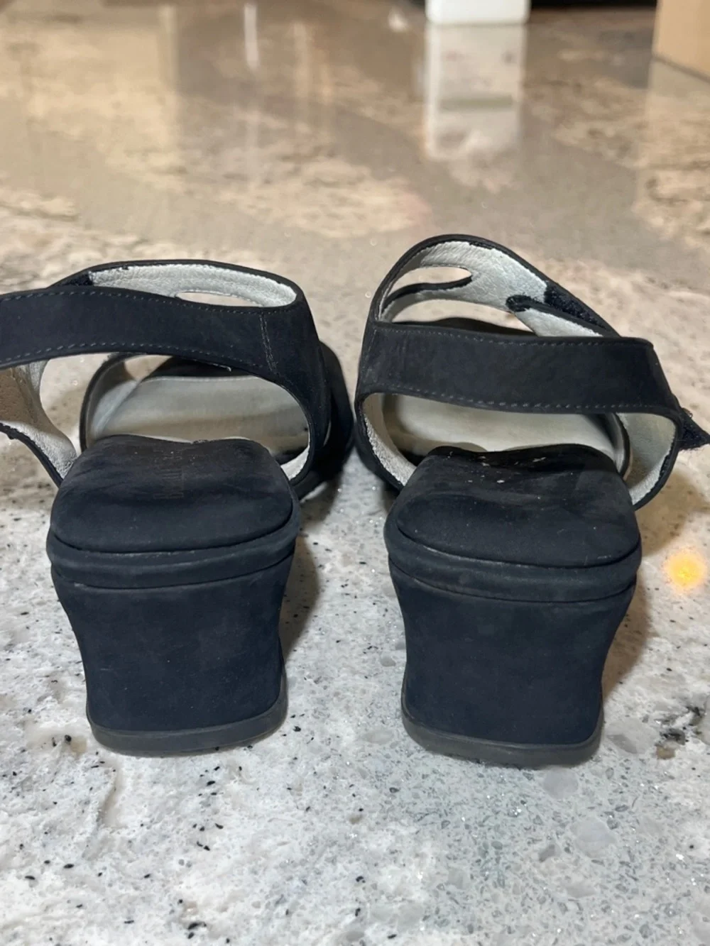 BeautiFeel Carmen Black Nubuck Leather Wedge Sandals Size 37 (US 6.5) EUC